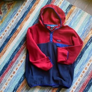 Patagonia Mens Size Large Synchilla Snap Pullover Fleece Jacket Red Navy